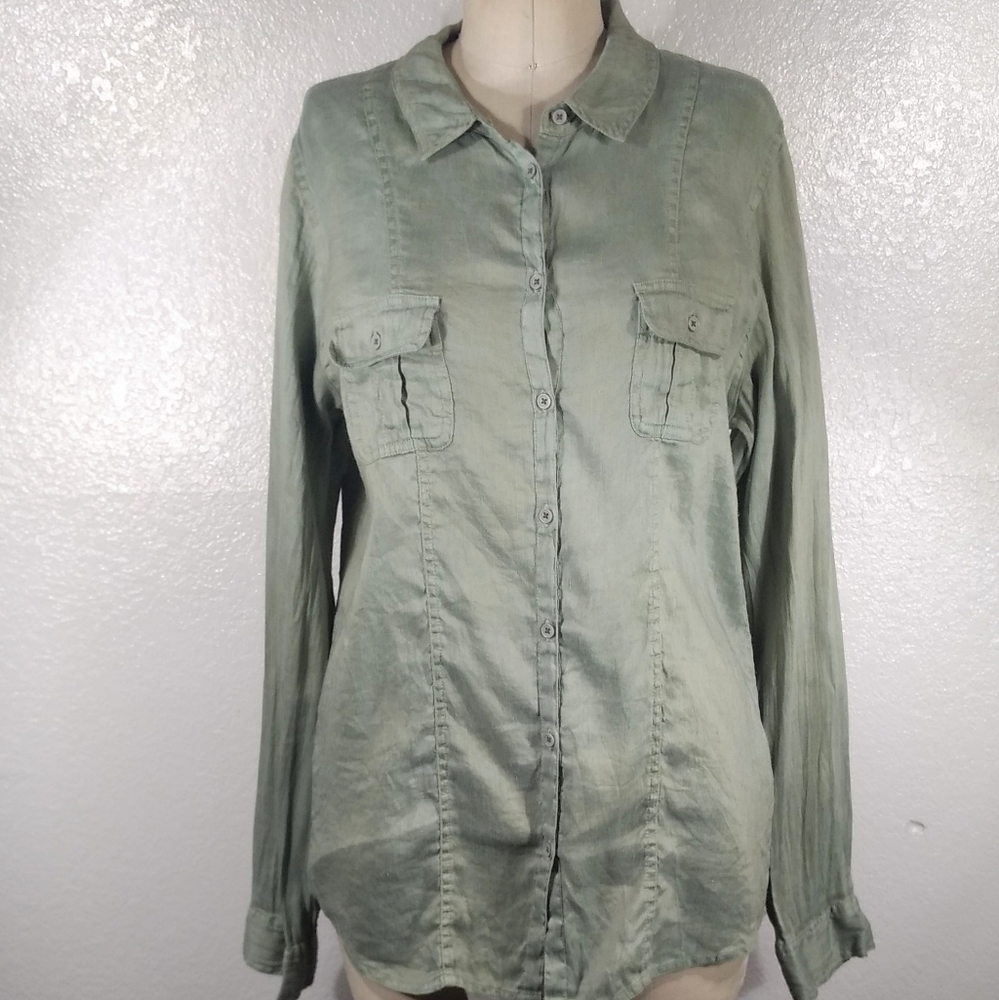 Pete & Greta by Johnny Was Utilitarian Ulrich Linen Shirt in Dry Moss NWOT